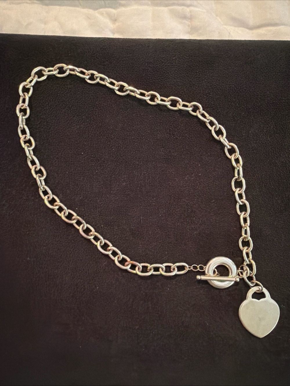 Silver Link Heart Charm Necklace Toggle